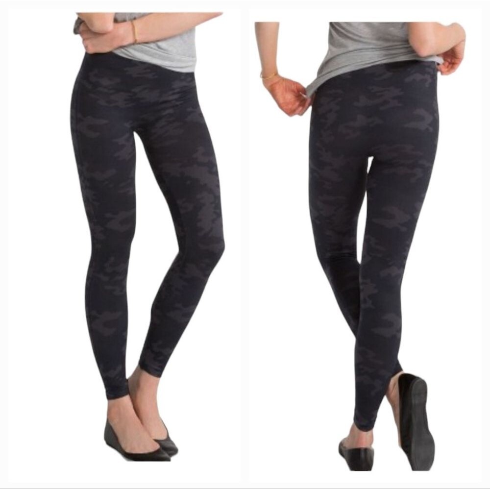 SPANX Black and Gray Camo High-Waisted Leggings | Shaping Athletic Yoga Pants